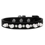 Crystal and White Spikes Dog Collar Black Size 10