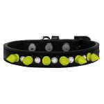 Crystal and Neon Yellow Spikes Dog Collar Black Size 10