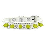 Crystal and Neon Yellow Spikes Dog Collar White Size 10