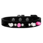 Crystal with Black, White and Bright Pink Spikes Dog Collar Black Size 10