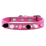 Crystal with Black, White and Bright Pink Spikes Dog Collar Bright Pink Size 10