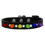 Crystal with Rainbow Spikes Dog Collar Black Size 10