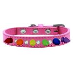 Crystal with Rainbow Spikes Dog Collar Bright Pink Size 10