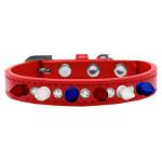 Crystal with Red, White and Blue Spikes Dog Collar Red Size 10