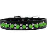 Double Crystal and Neon Green Spikes Dog Collar Black Size 12