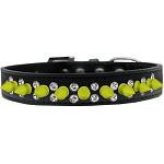 Double Crystal and Neon Yellow Spikes Dog Collar Black Size 12