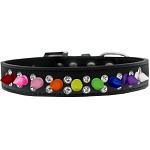 Double Crystal with Rainbow Spikes Dog Collar Black Size 12