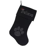 Believe Rhinestone 18 inch Velvet Christmas Stocking Black