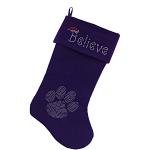 Believe Rhinestone 18 inch Velvet Christmas Stocking Purple