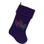 Christmas Bows Rhinestone 18 Inch Velvet Christmas Stocking Purple