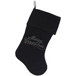 Merry Christmas Rhinestone 18 inch Velvet Christmas Stocking Black