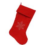 Snowflake Rhinestone 18 inch Velvet Christmas Stocking Red