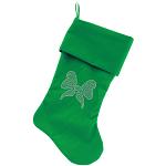 Clear Bow Rhinestone 18 inch Velvet Christmas Stocking Green