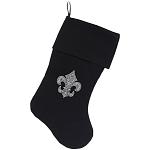 Silver Fleur De Lis Rhinestone 18 inch Velvet Christmas Stocking Black