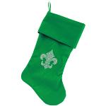 Silver Fleur De Lis Rhinestone 18 inch Velvet Christmas Stocking Green