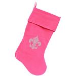 Silver Fleur De Lis Rhinestone 18 inch Velvet Christmas Stocking Pink