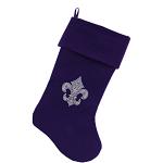 Silver Fleur De Lis Rhinestone 18 inch Velvet Christmas Stocking Purple