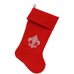 Silver Fleur De Lis Rhinestone 18 inch Velvet Christmas Stocking Red