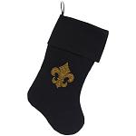 Gold Fleur De Lis Rhinestone 18 inch Velvet Christmas Stocking Black