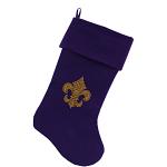 Gold Fleur De Lis Rhinestone 18 inch Velvet Christmas Stocking Purple