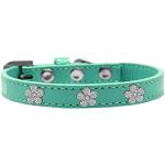 Silver Flower Widget Dog Collar Aqua Size 10