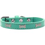 Silver Bone Widget Dog Collar Aqua Size 10