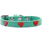 Red Glitter Heart Widget Dog Collar Aqua Size 10