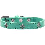 Silver Fleur De Lis Widget Dog Collar Aqua Size 18