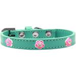 Bright Pink Rose Widget Dog Collar Aqua Size 12