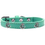 Silver Anchor Widget Dog Collar Aqua Size 10