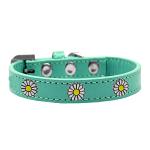 White Daisy Widget Dog Collar Aqua Size 10