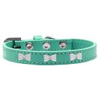 White Bow Widget Dog Collar Aqua Size 10