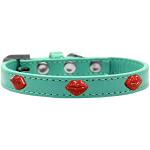 Red Glitter Lips Widget Dog Collar Aqua Size 10