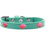 Pink Glitter Lips Widget Dog Collar Aqua Size 10