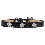 Silver Flower Widget Dog Collar Black Ice Cream Size 10