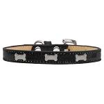 Silver Bone Widget Dog Collar Black Ice Cream Size 10