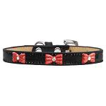 Red Glitter Bow Widget Dog Collar Black Ice Cream Size 10