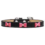 Pink Glitter Bow Widget Dog Collar Black Ice Cream Size 16