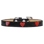 Red Glitter Heart Widget Dog Collar Black Ice Cream Size 10