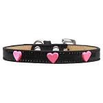 Pink Glitter Heart Widget Dog Collar Black Ice Cream Size 10