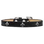 Silver Fleur De Lis Widget Dog Collar Black Ice Cream Size 10