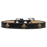 Bronze Fleur De Lis Widget Dog Collar Black Ice Cream Size 10