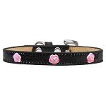 Bright Pink Rose Widget Dog Collar Black Ice Cream Size 18