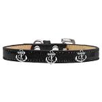 Silver Anchor Widget Dog Collar Black Ice Cream Size 10