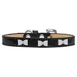 White Bow Widget Dog Collar Black Ice Cream Size 12