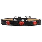 Red Glitter Lips Widget Dog Collar Black Ice Cream Size 10