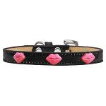 Pink Glitter Lips Widget Dog Collar Black Ice Cream Size 10