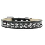 Double Crystal and Silver Spikes Dog Collar Black Ice Cream Size 12