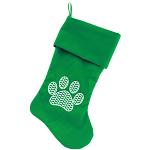 Chevron Paw Screen Print 18 inch Velvet Christmas Stocking Green