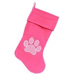 Chevron Paw Screen Print 18 inch Velvet Christmas Stocking Pink